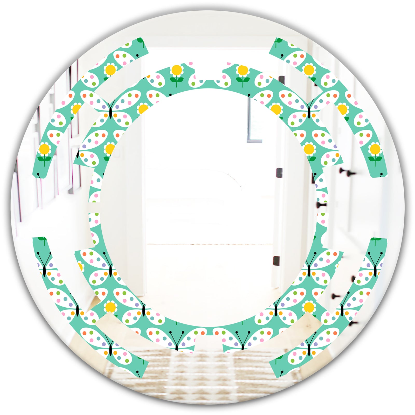 Retro Butterflies I - Modern Round or Oval Wall Mirror - Space