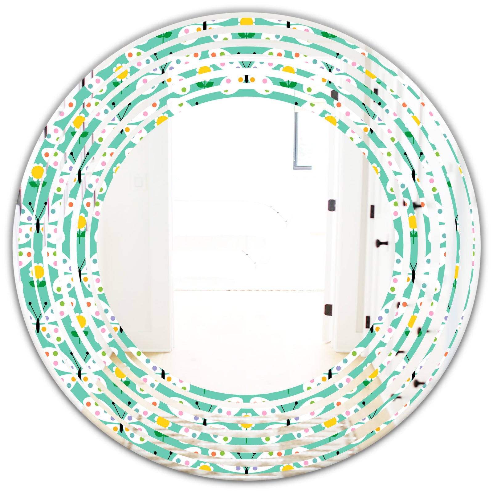 Retro Butterflies I - Modern Round or Oval Wall Mirror - Wave