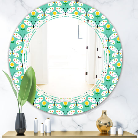 Retro Butterflies I - Modern Round or Oval Wall Mirror - Triple C