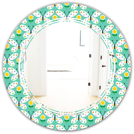 Retro Butterflies I - Modern Round or Oval Wall Mirror - Triple C