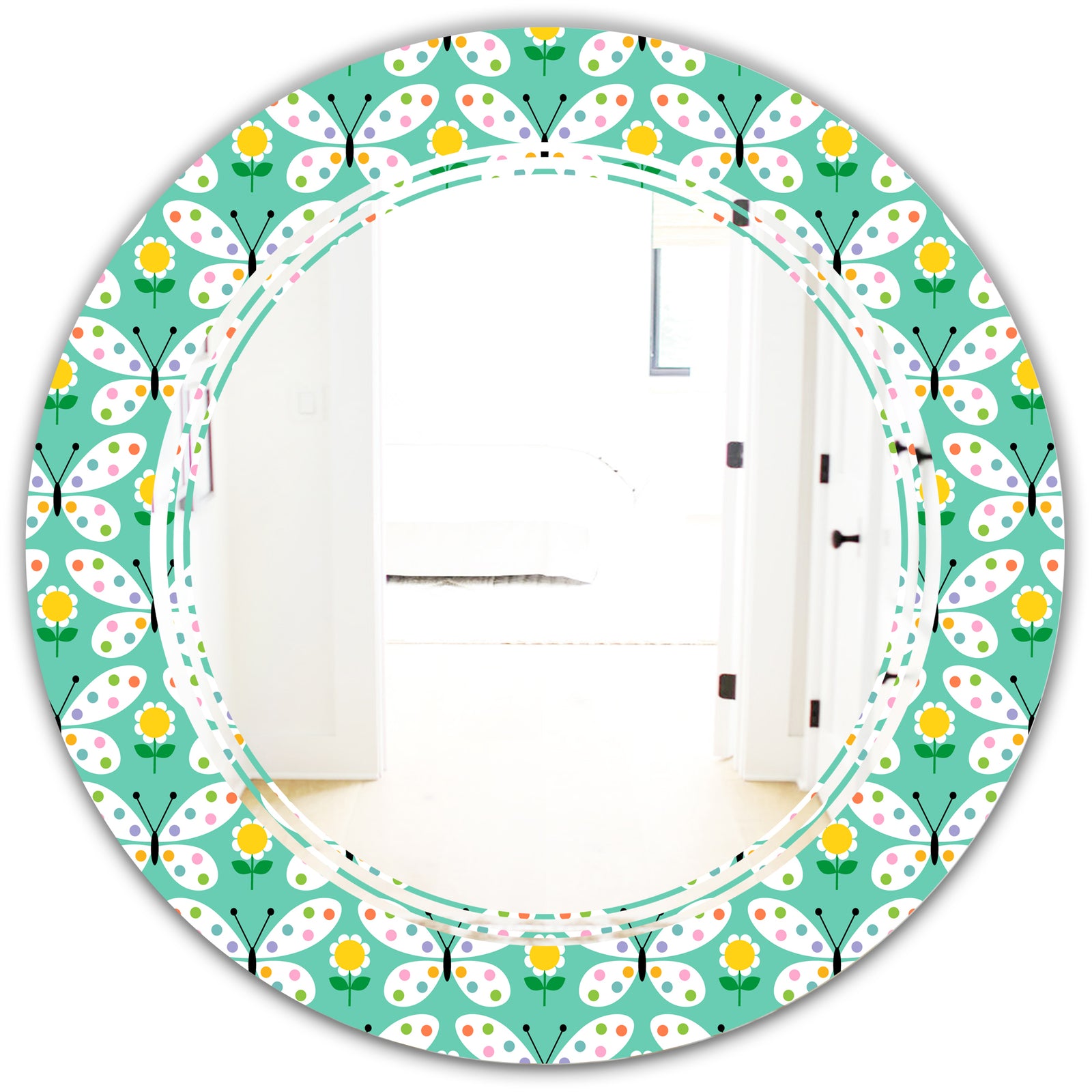 Retro Butterflies I - Modern Round or Oval Wall Mirror - Triple C
