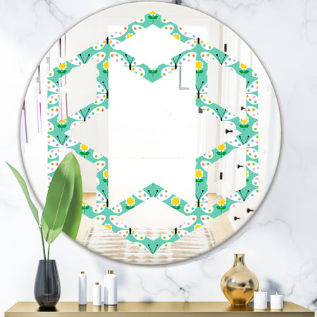 Retro Butterflies I - Modern Round or Oval Wall Mirror - Hexagon Star