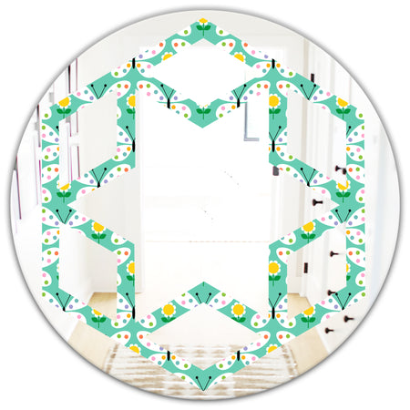 Retro Butterflies I - Modern Round or Oval Wall Mirror - Hexagon Star