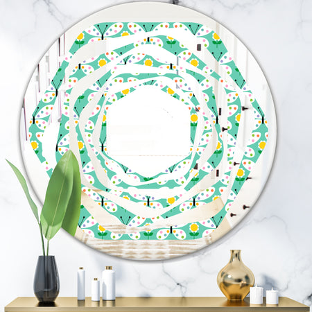 Retro Butterflies I - Modern Round or Oval Wall Mirror - Whirl