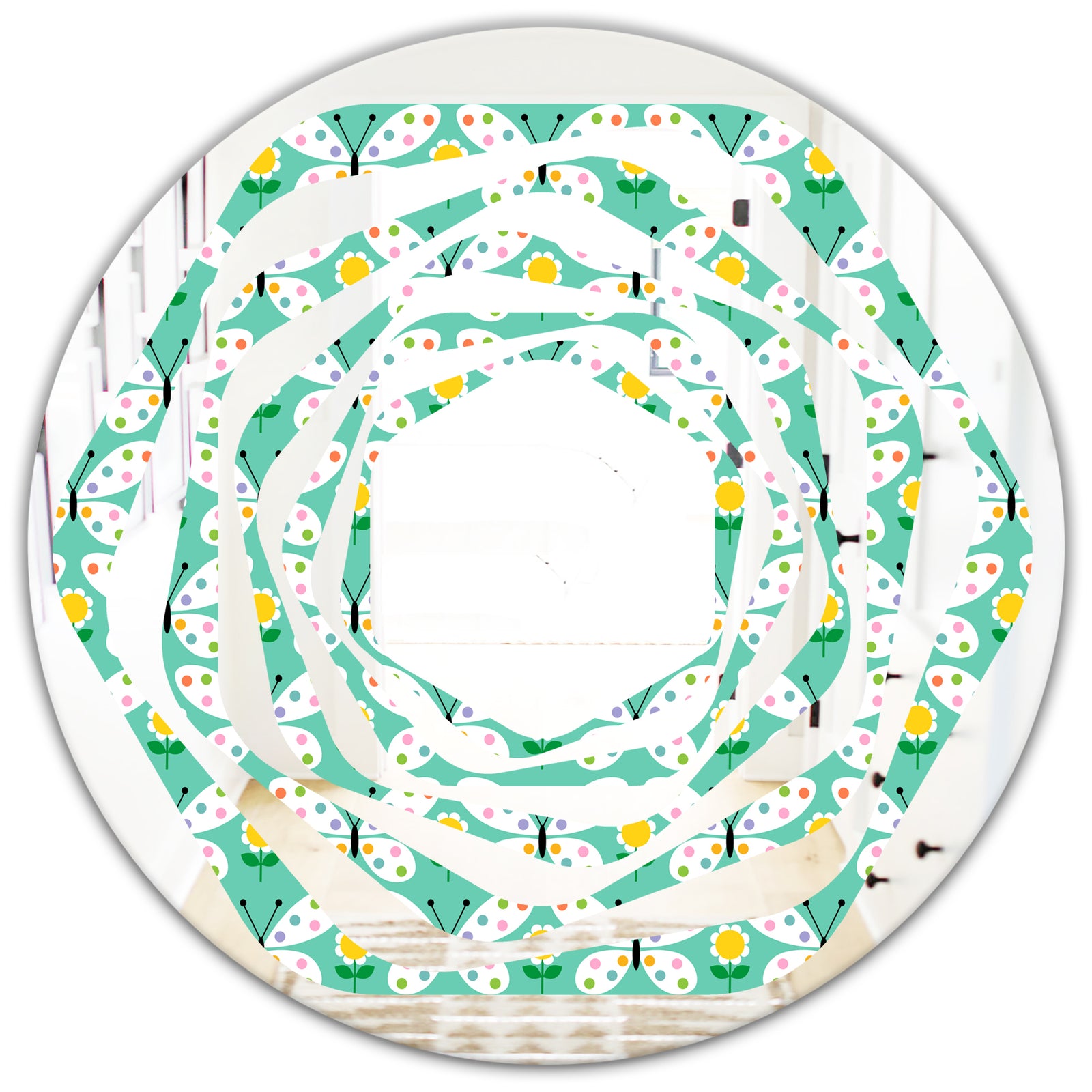 Retro Butterflies I - Modern Round or Oval Wall Mirror - Whirl