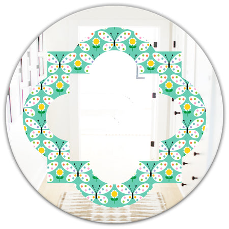 Retro Butterflies I - Modern Round or Oval Wall Mirror - Quatrefoil