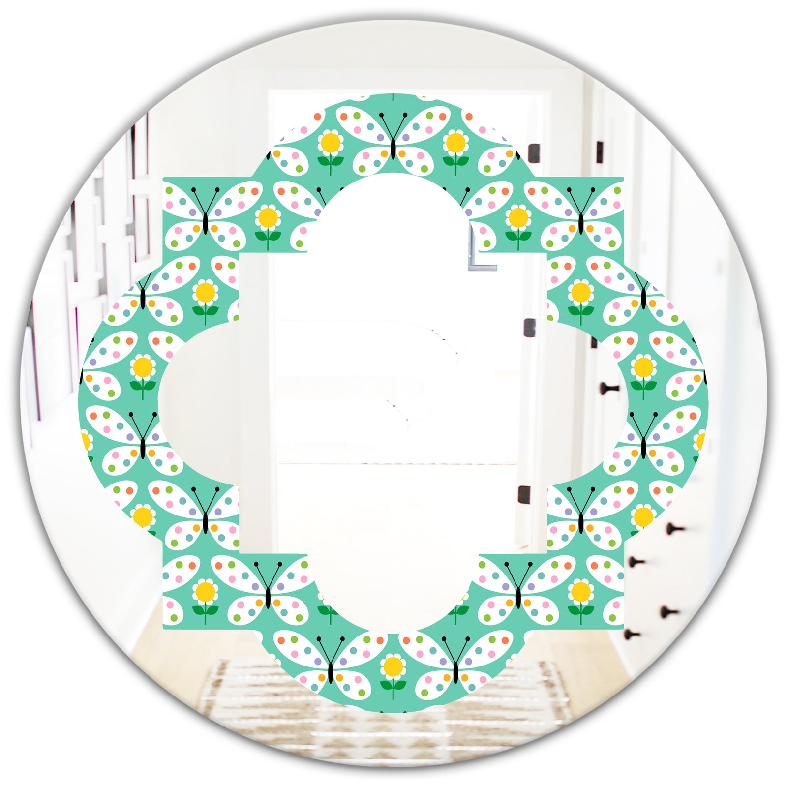 Retro Butterflies I - Modern Round or Oval Wall Mirror - Quatrefoil