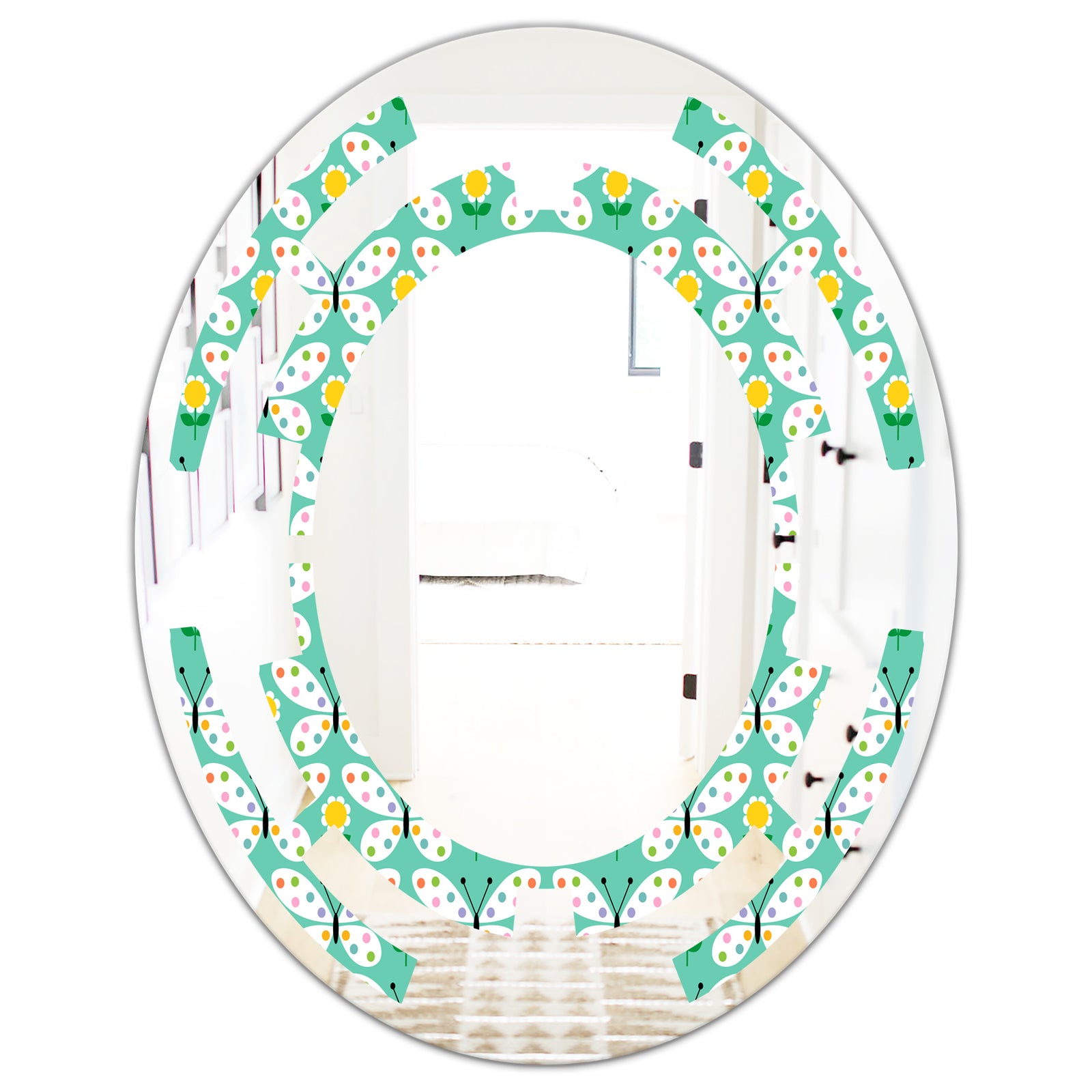 Retro Butterflies I - Modern Round or Oval Wall Mirror - Space