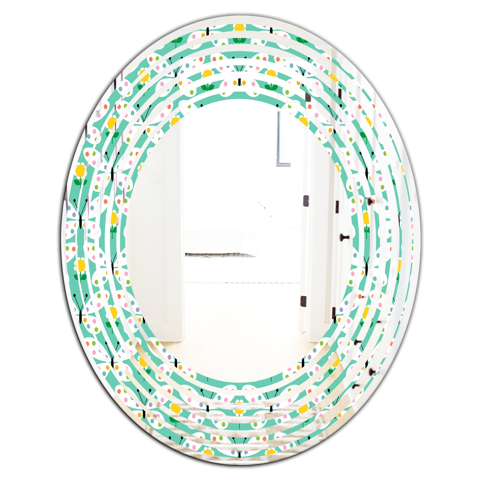 Retro Butterflies I - Modern Round or Oval Wall Mirror - Wave