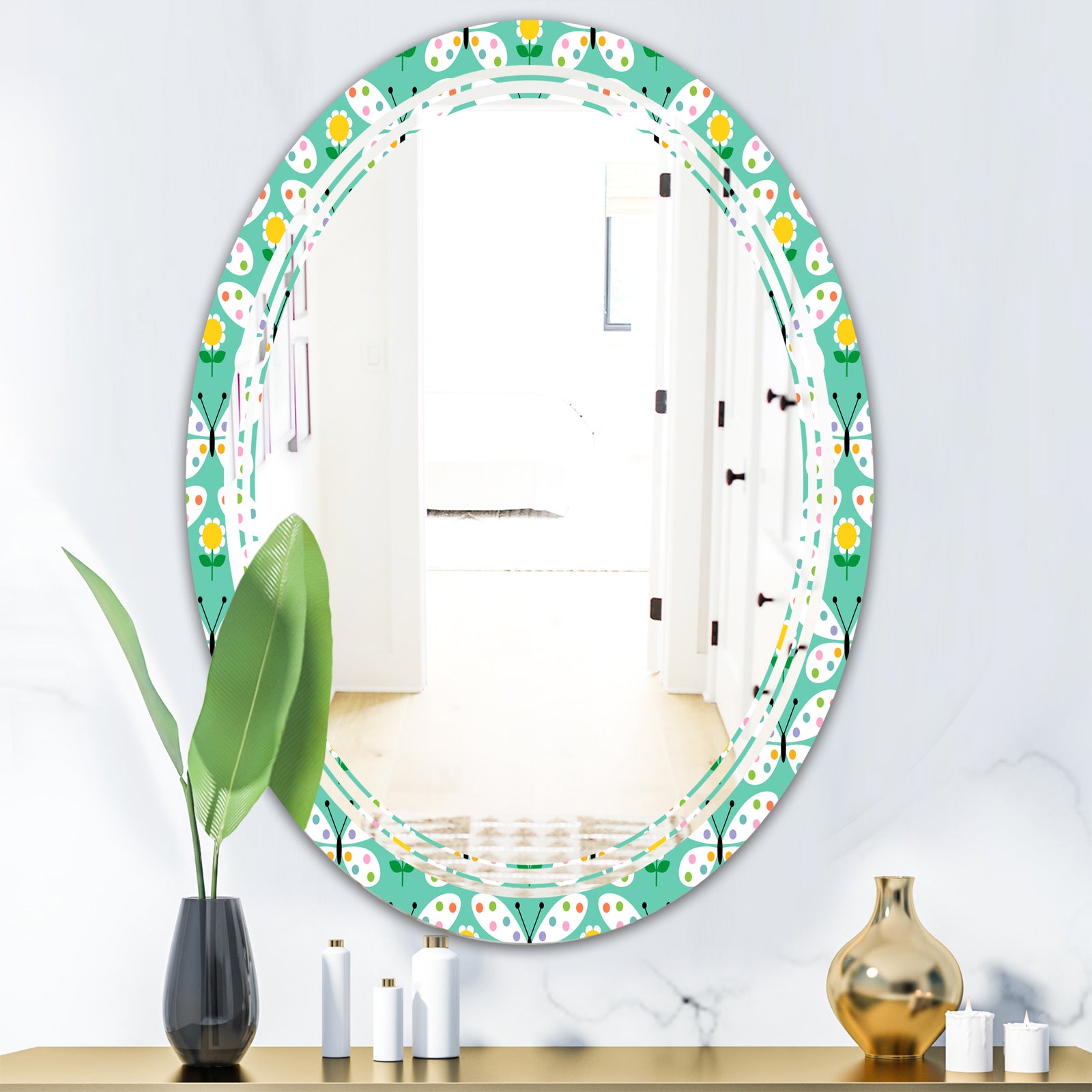 Retro Butterflies I - Modern Round or Oval Wall Mirror - Triple C