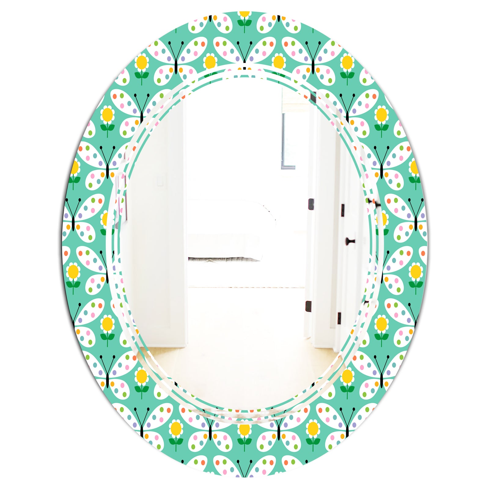 Retro Butterflies I - Modern Round or Oval Wall Mirror - Triple C