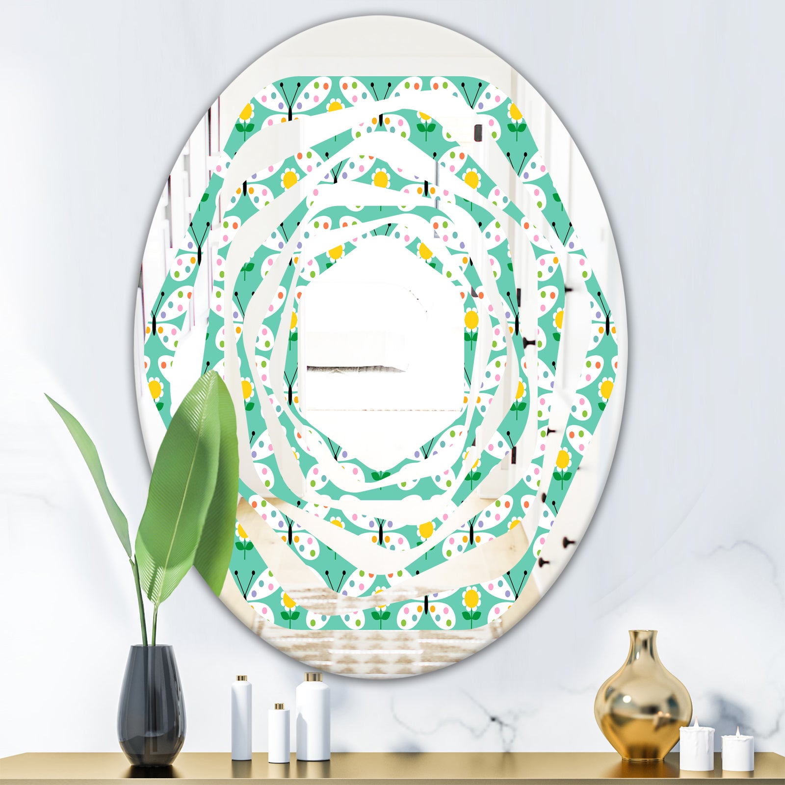 Retro Butterflies I - Modern Round or Oval Wall Mirror - Whirl