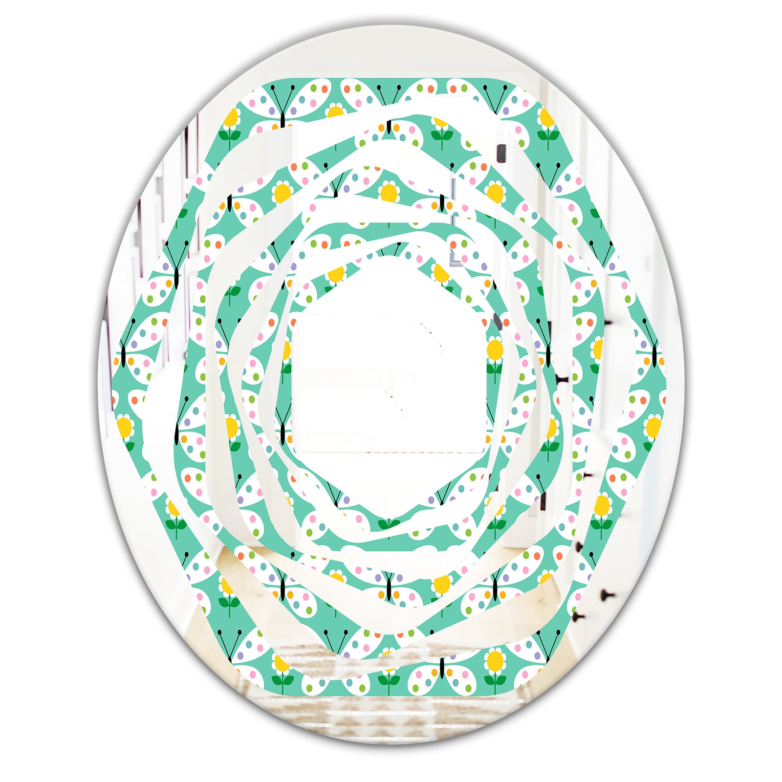 Retro Butterflies I - Modern Round or Oval Wall Mirror - Whirl