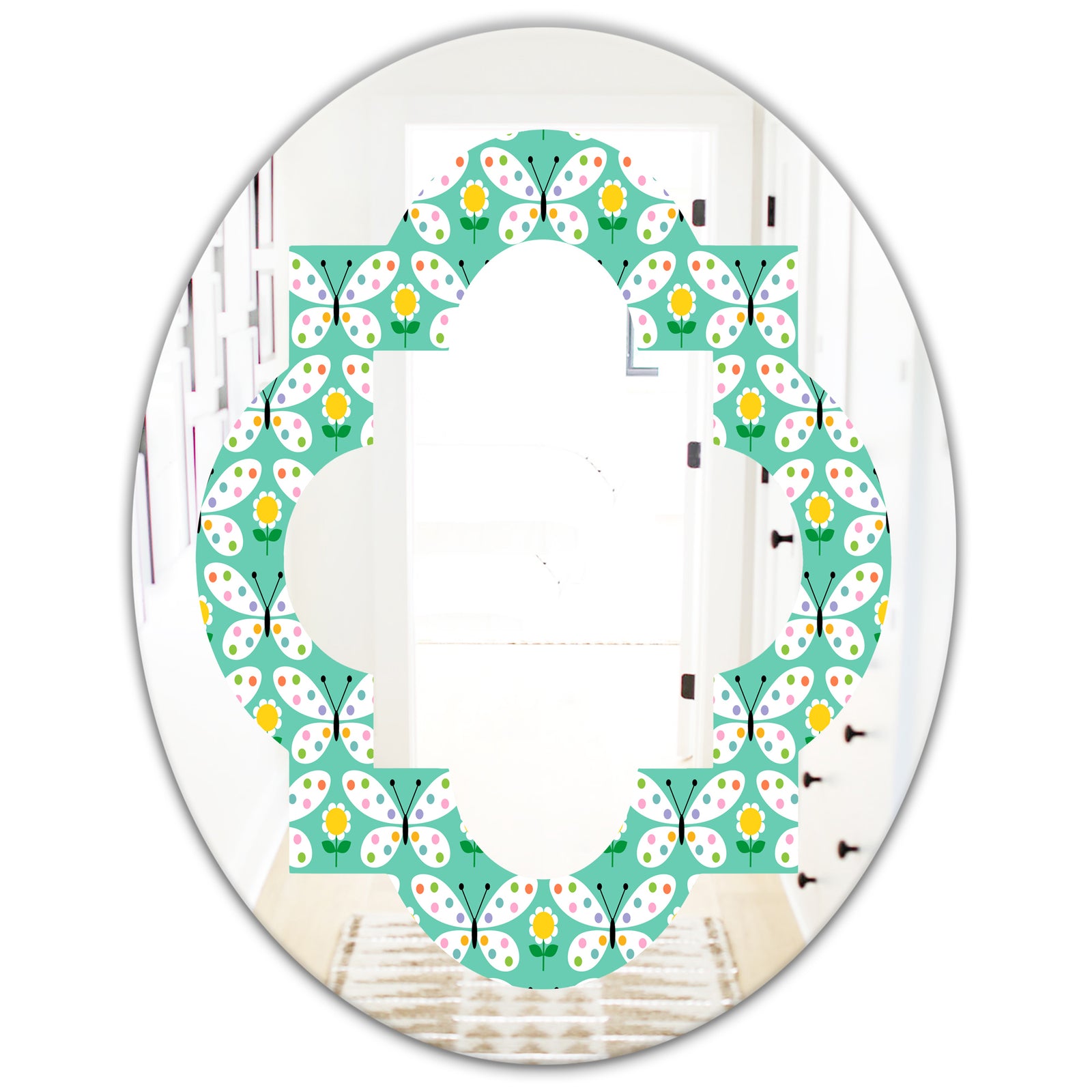 Retro Butterflies I - Modern Round or Oval Wall Mirror - Quatrefoil