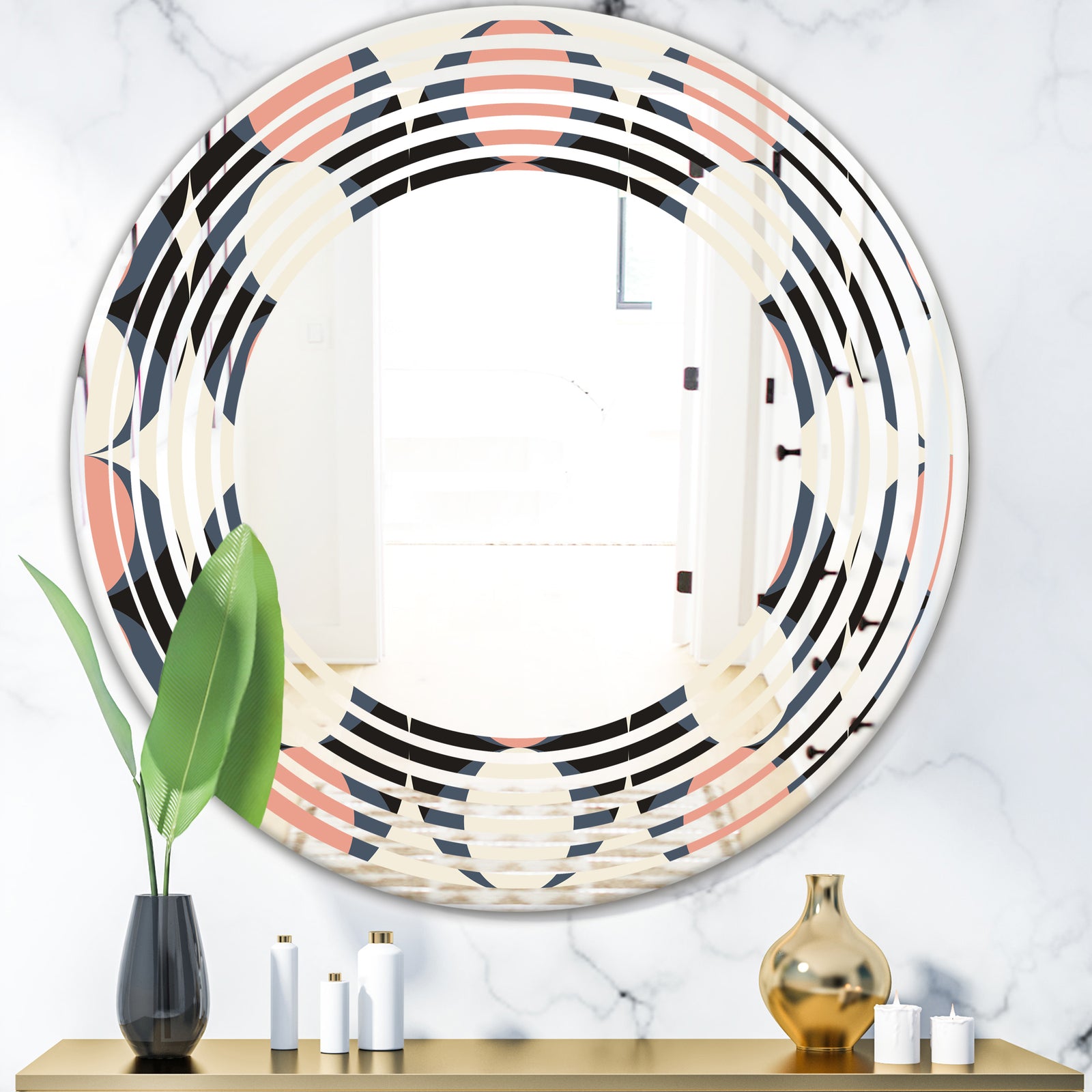 Retro Circular Pattern II - Modern Round or Oval Wall Mirror - Wave