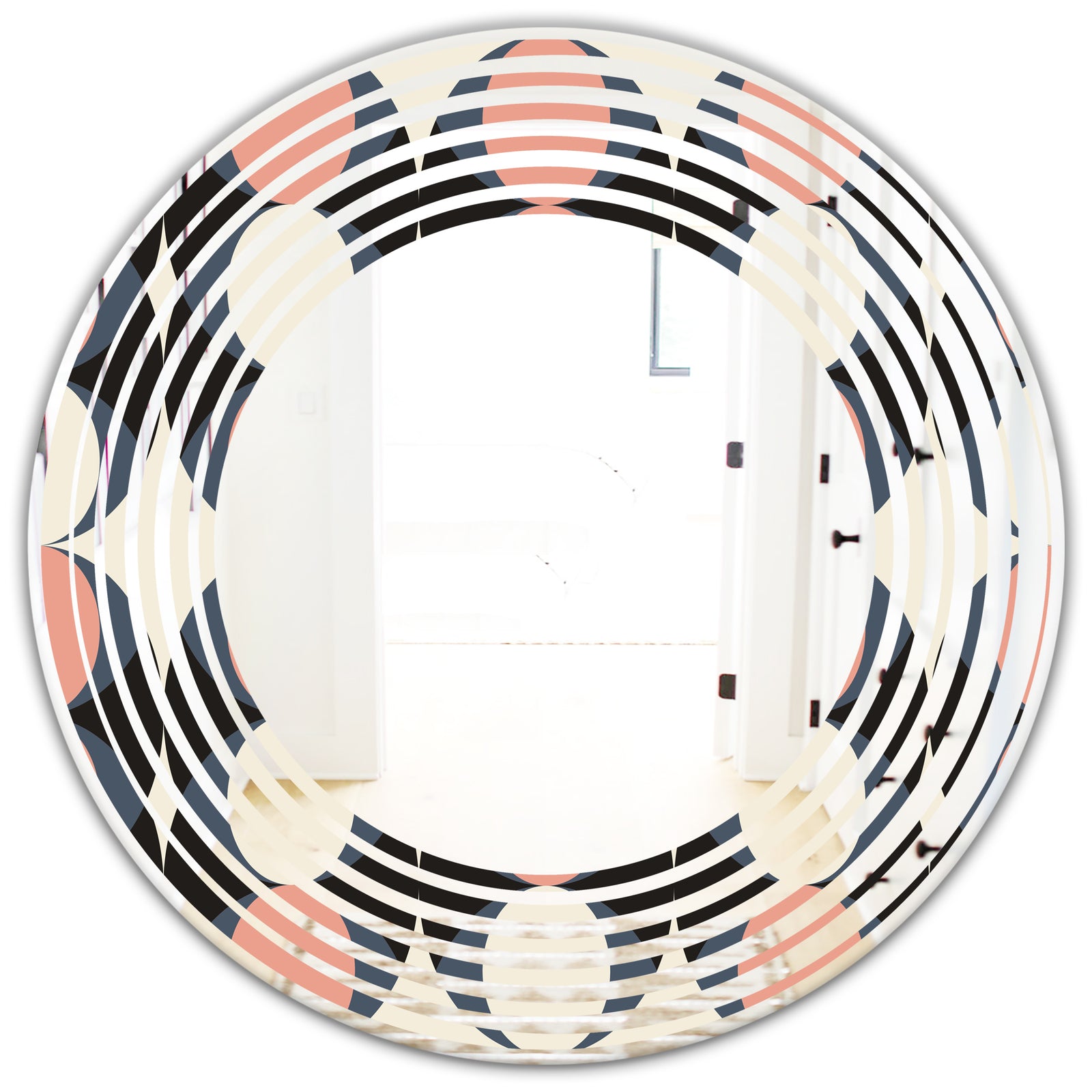 Retro Circular Pattern II - Modern Round or Oval Wall Mirror - Wave