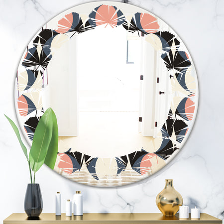 Retro Circular Pattern II - Modern Round or Oval Wall Mirror - Leaves