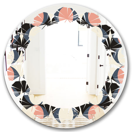 Retro Circular Pattern II - Modern Round or Oval Wall Mirror - Leaves