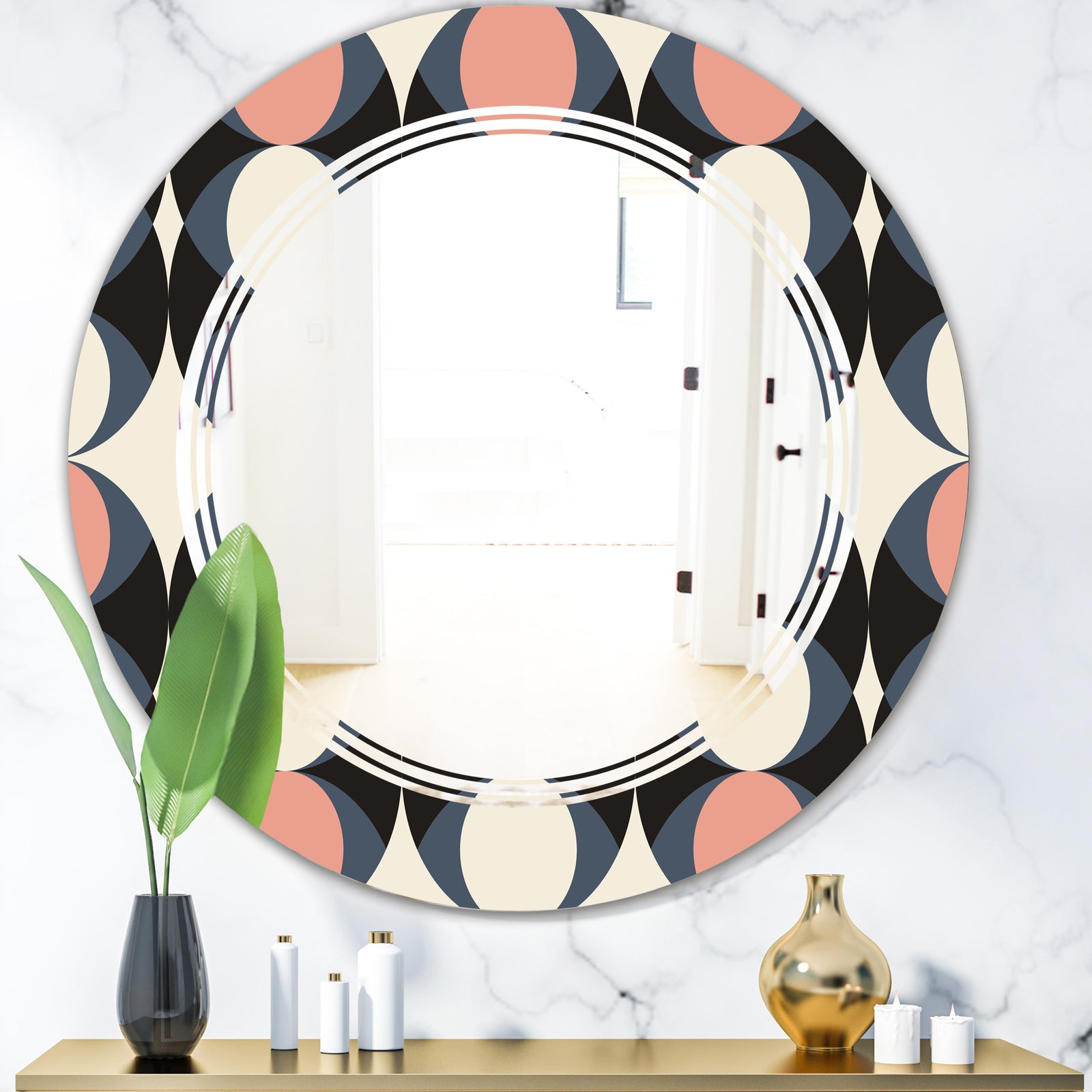 Retro Circular Pattern II - Modern Round or Oval Wall Mirror - Triple C