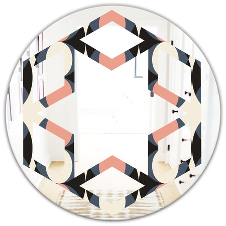 Retro Circular Pattern II - Modern Round or Oval Wall Mirror - Hexagon Star