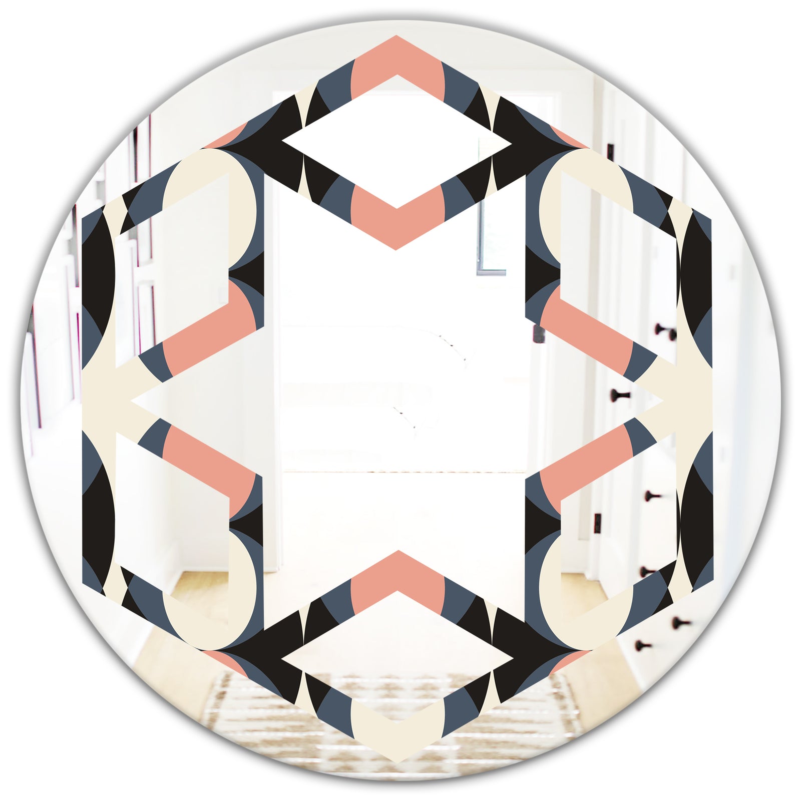 Retro Circular Pattern II - Modern Round or Oval Wall Mirror - Hexagon Star