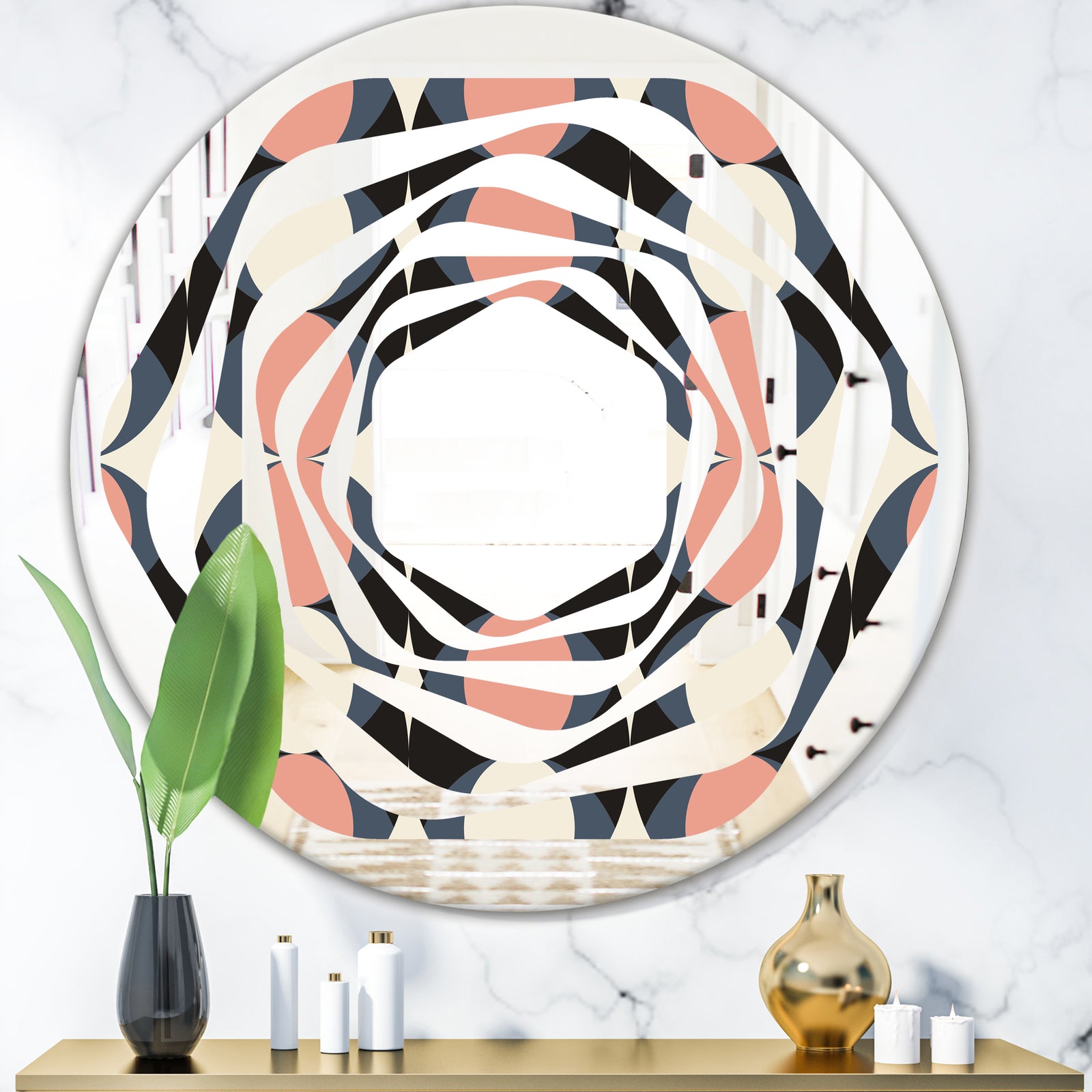 Retro Circular Pattern II - Modern Round or Oval Wall Mirror - Whirl