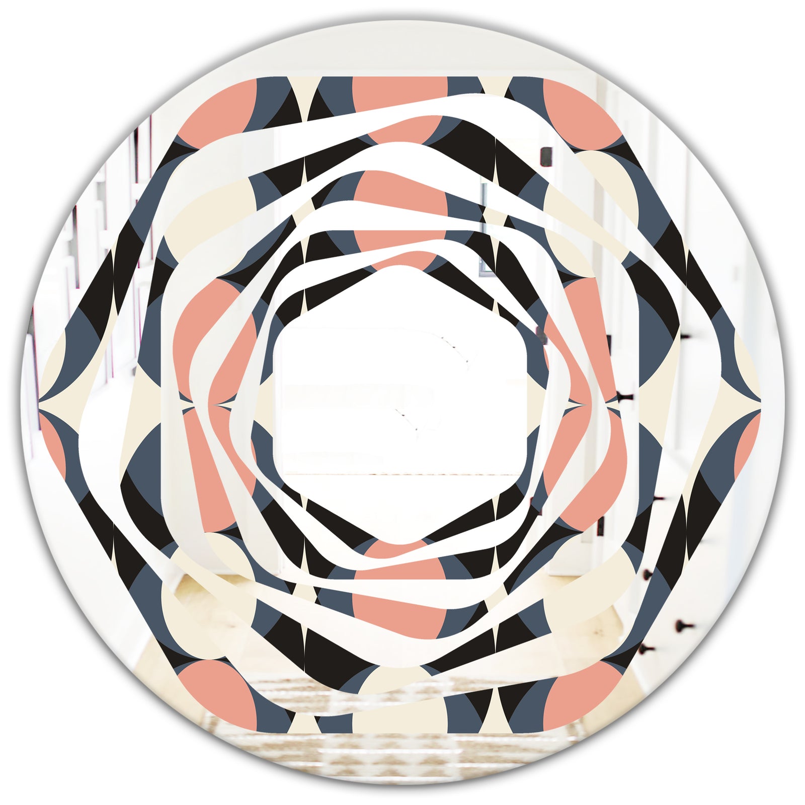 Retro Circular Pattern II - Modern Round or Oval Wall Mirror - Whirl