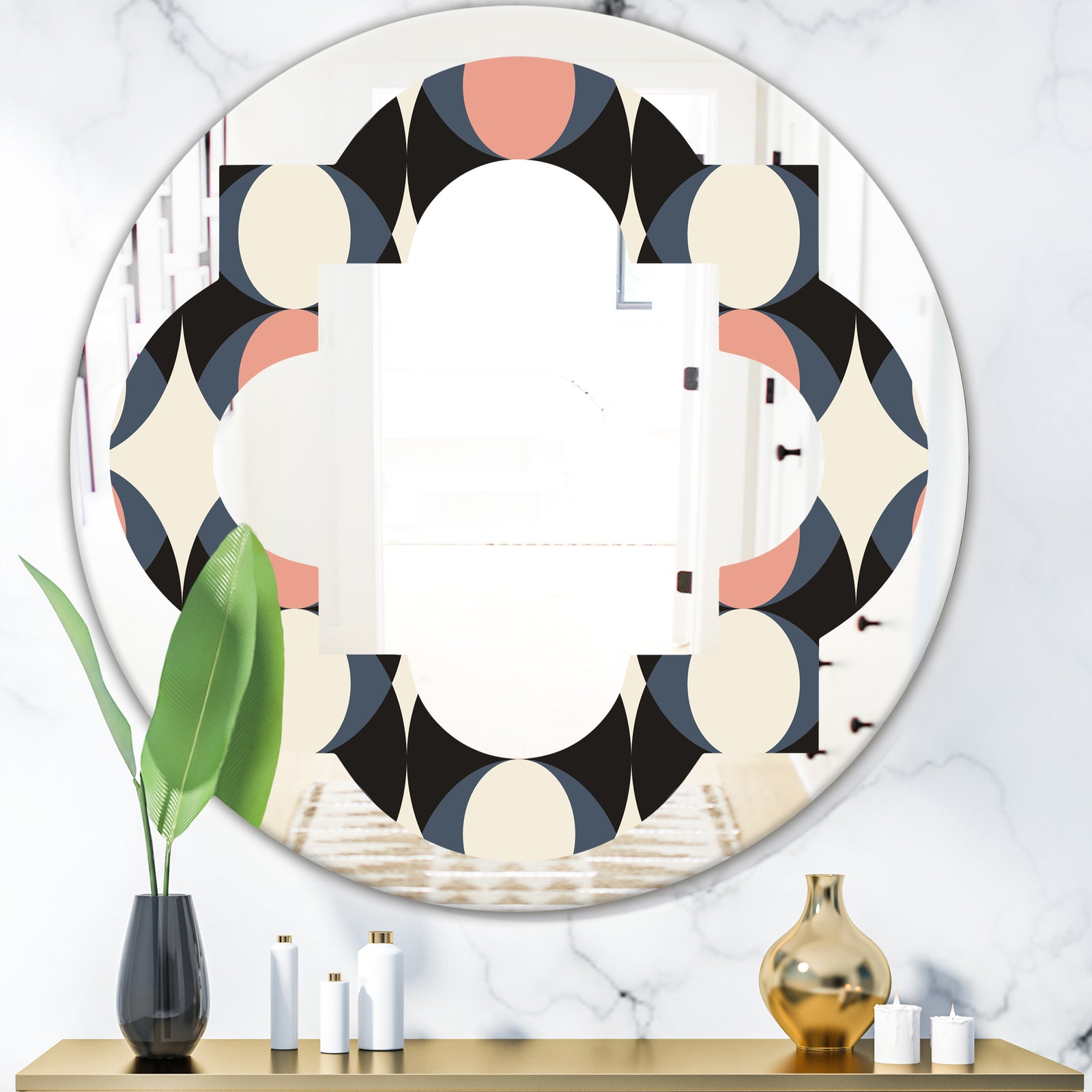 Retro Circular Pattern II - Modern Round or Oval Wall Mirror - Quatrefoil