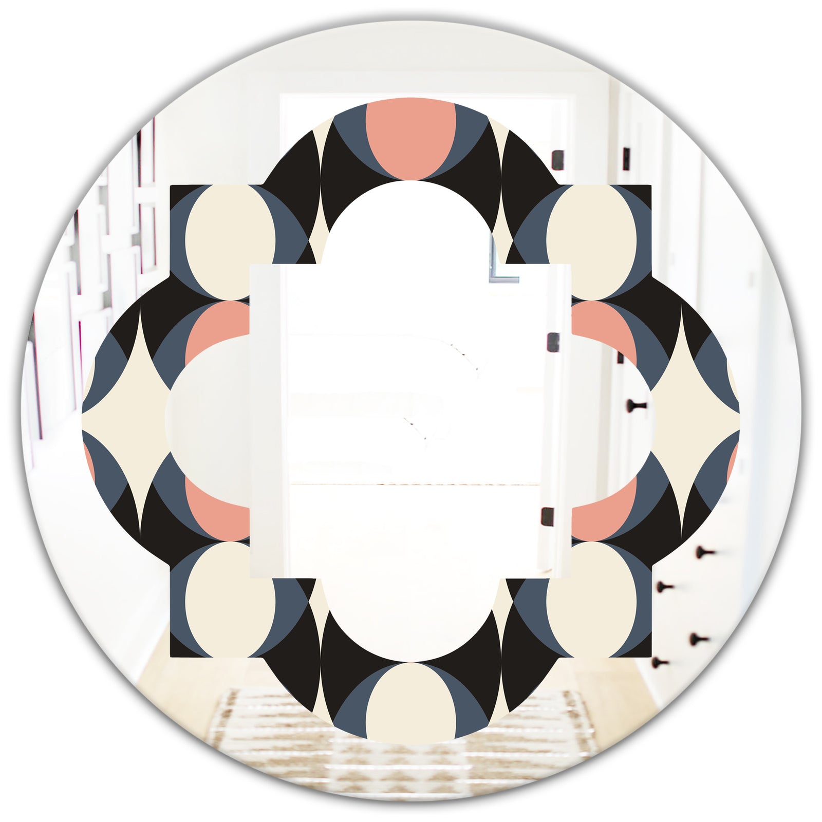 Retro Circular Pattern II - Modern Round or Oval Wall Mirror - Quatrefoil