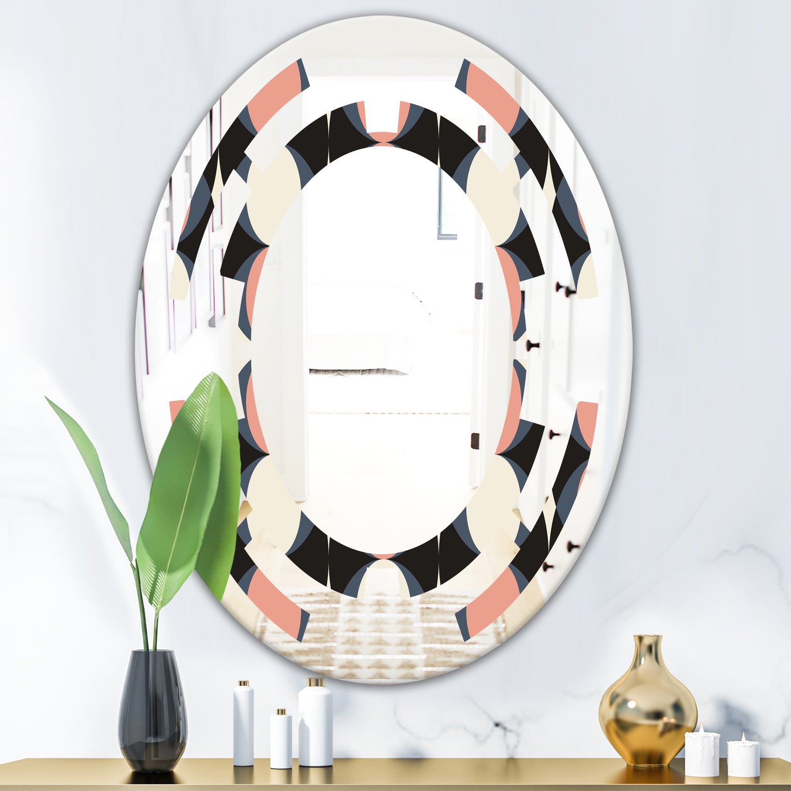 Retro Circular Pattern II - Modern Round or Oval Wall Mirror - Space