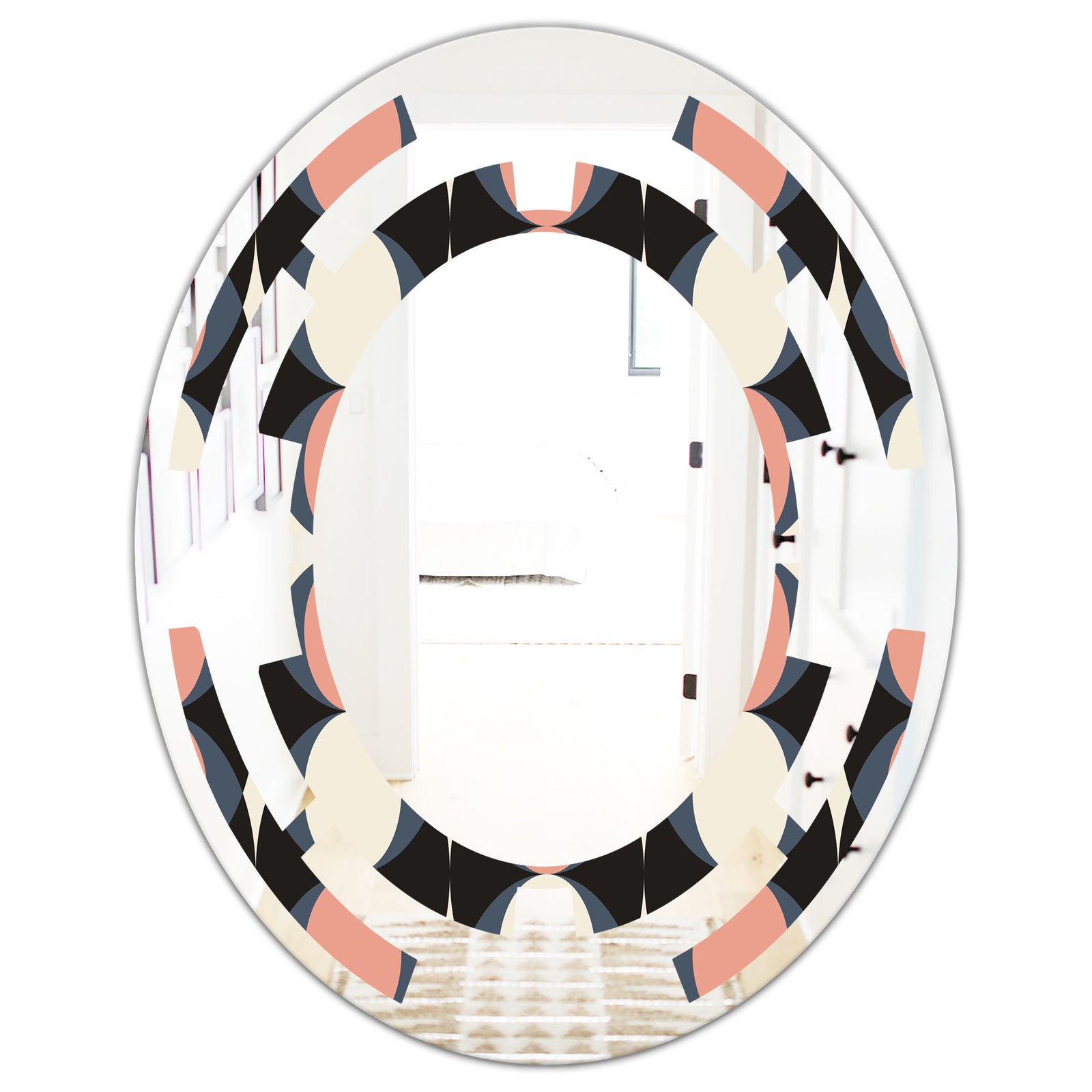 Retro Circular Pattern II - Modern Round or Oval Wall Mirror - Space