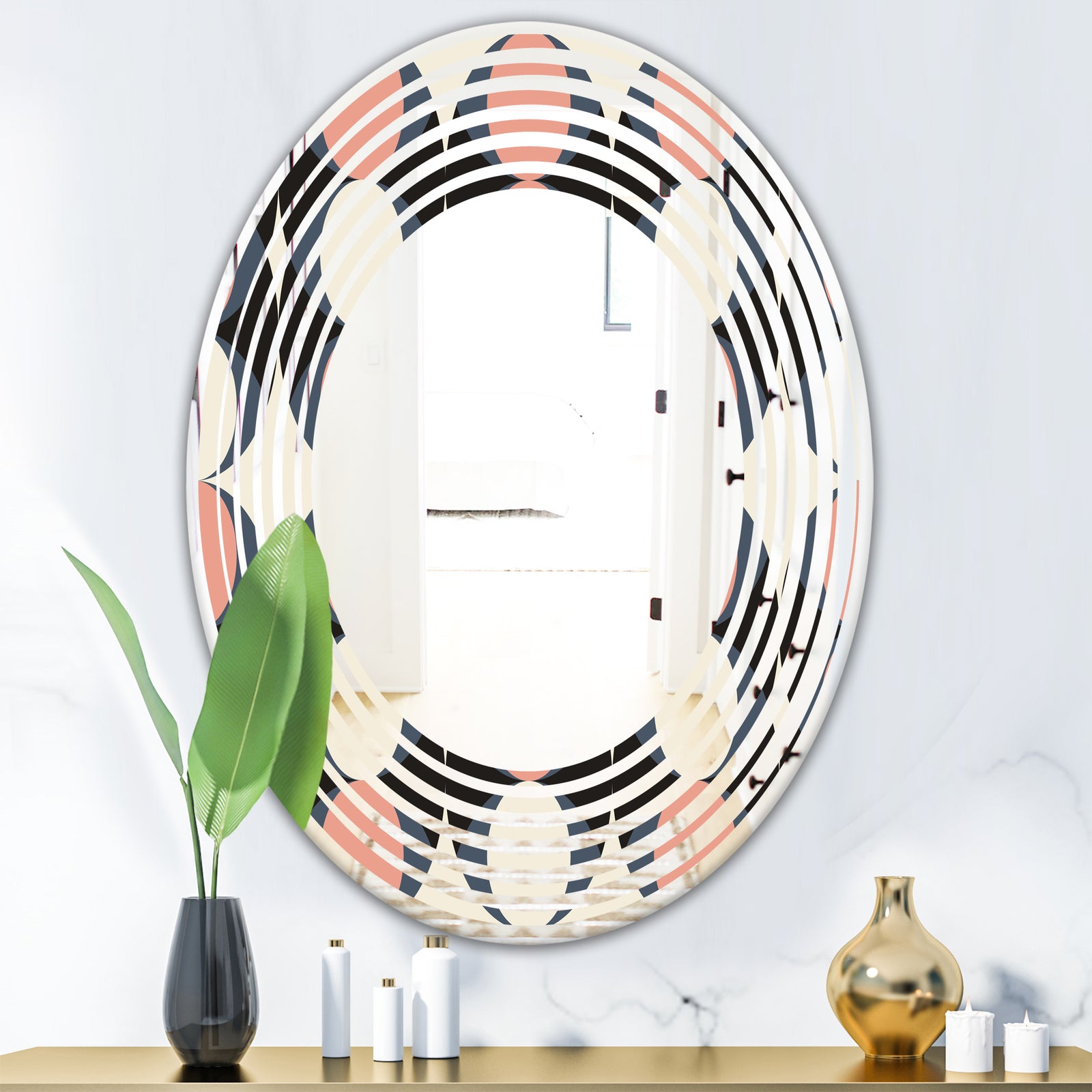 Retro Circular Pattern II - Modern Round or Oval Wall Mirror - Wave