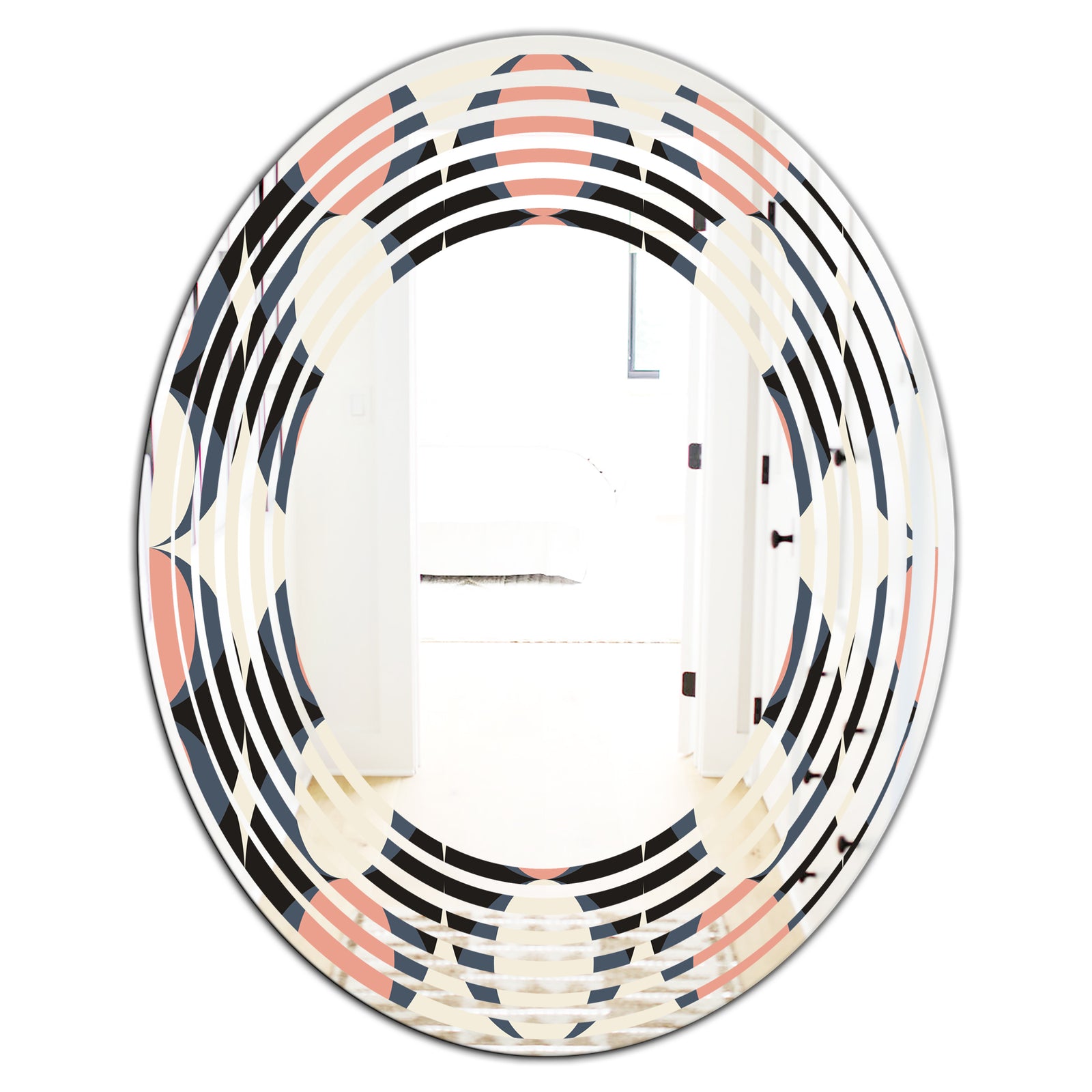 Retro Circular Pattern II - Modern Round or Oval Wall Mirror - Wave