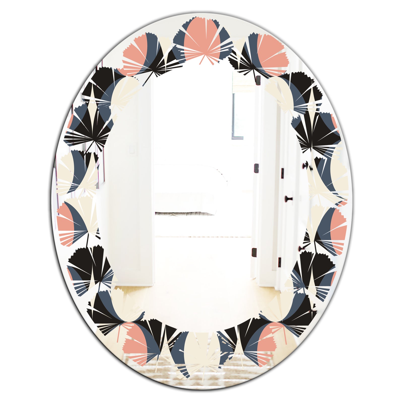 Retro Circular Pattern II - Modern Round or Oval Wall Mirror - Leaves