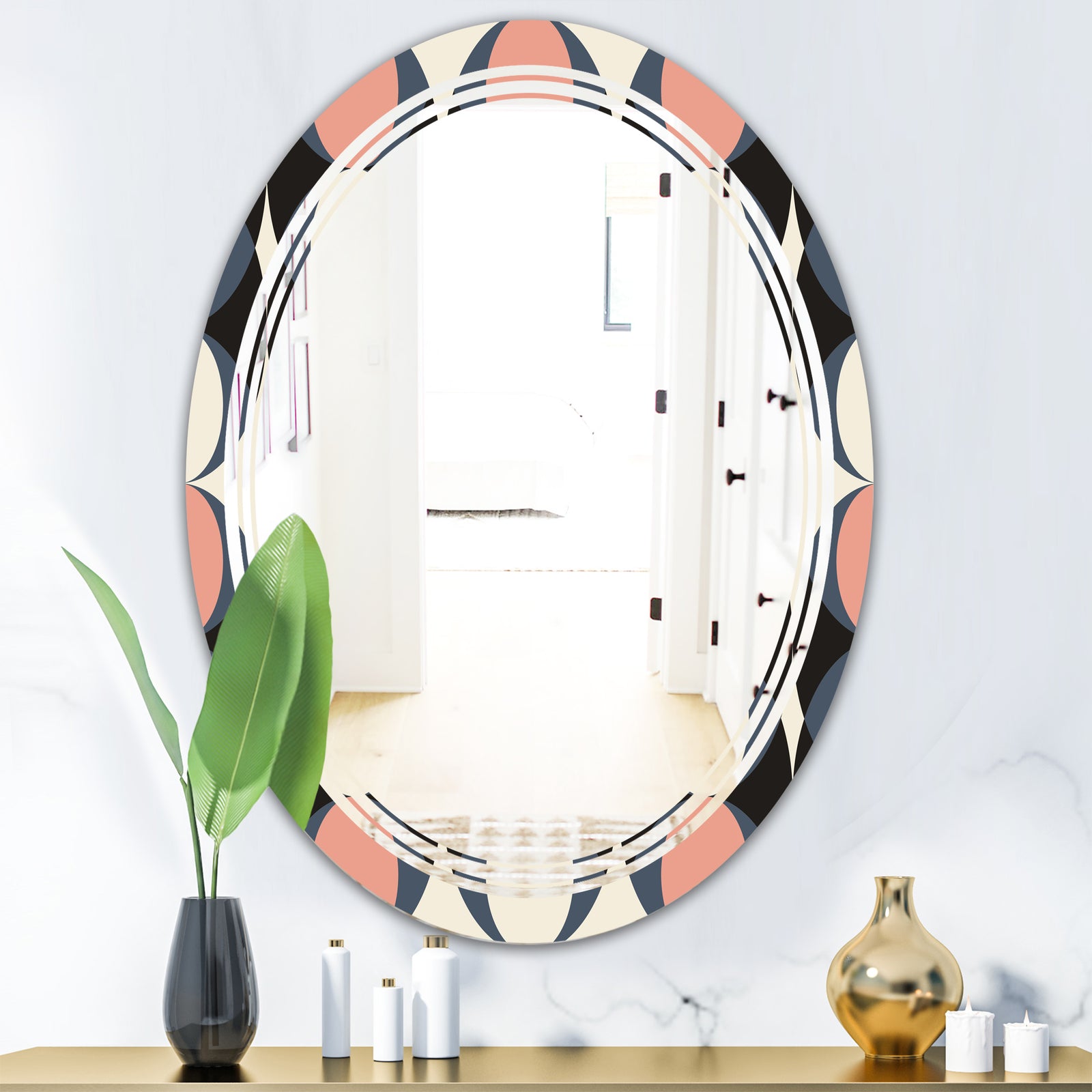 Retro Circular Pattern II - Modern Round or Oval Wall Mirror - Triple C