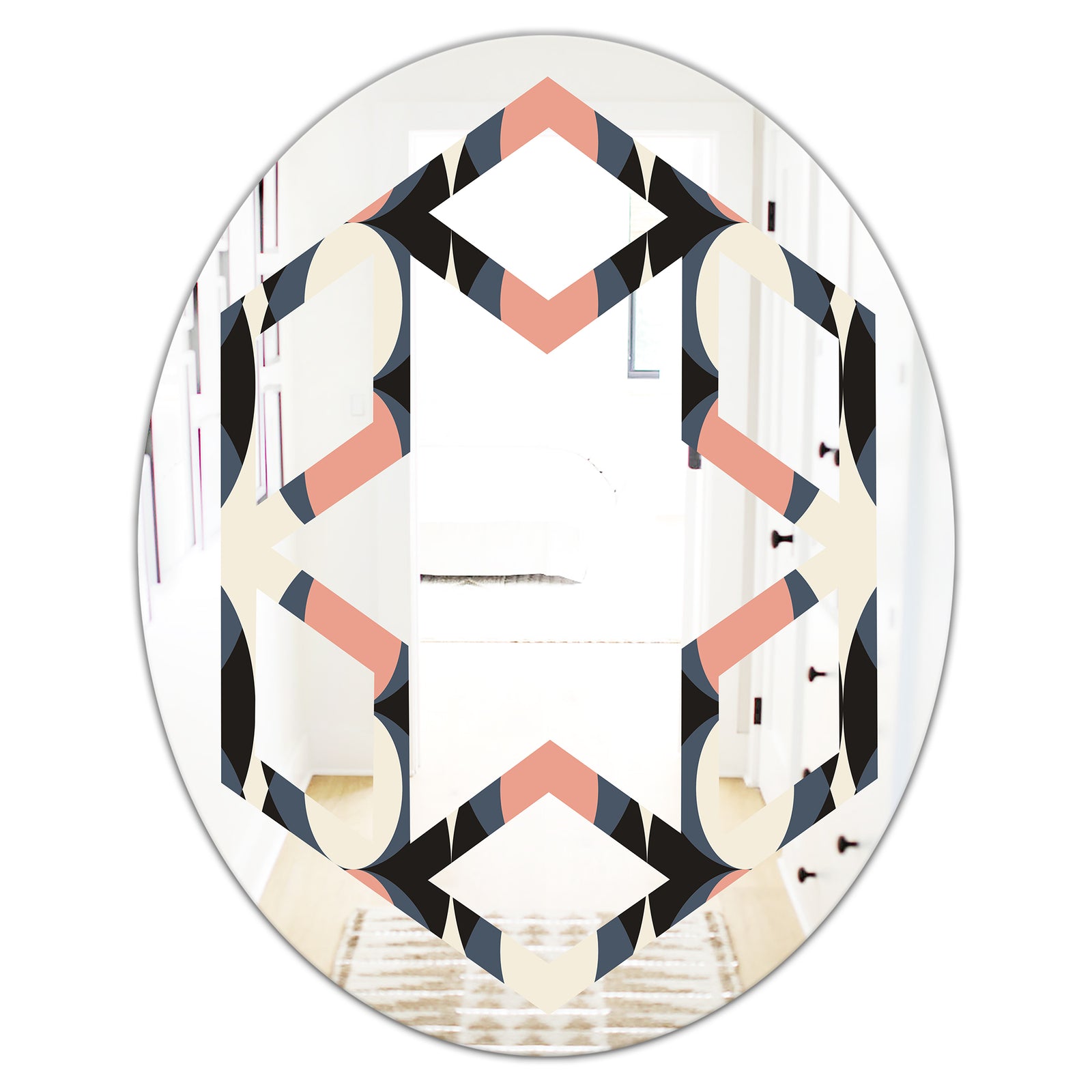 Retro Circular Pattern II - Modern Round or Oval Wall Mirror - Hexagon Star