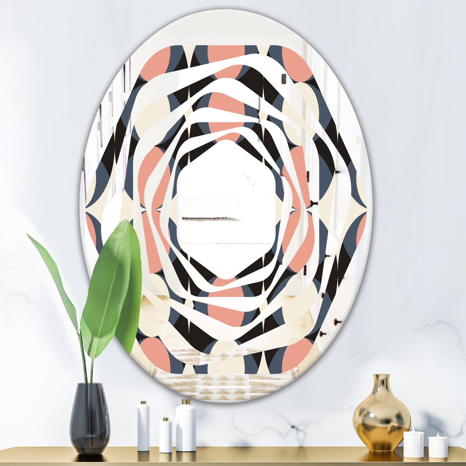 Retro Circular Pattern II - Modern Round or Oval Wall Mirror - Whirl