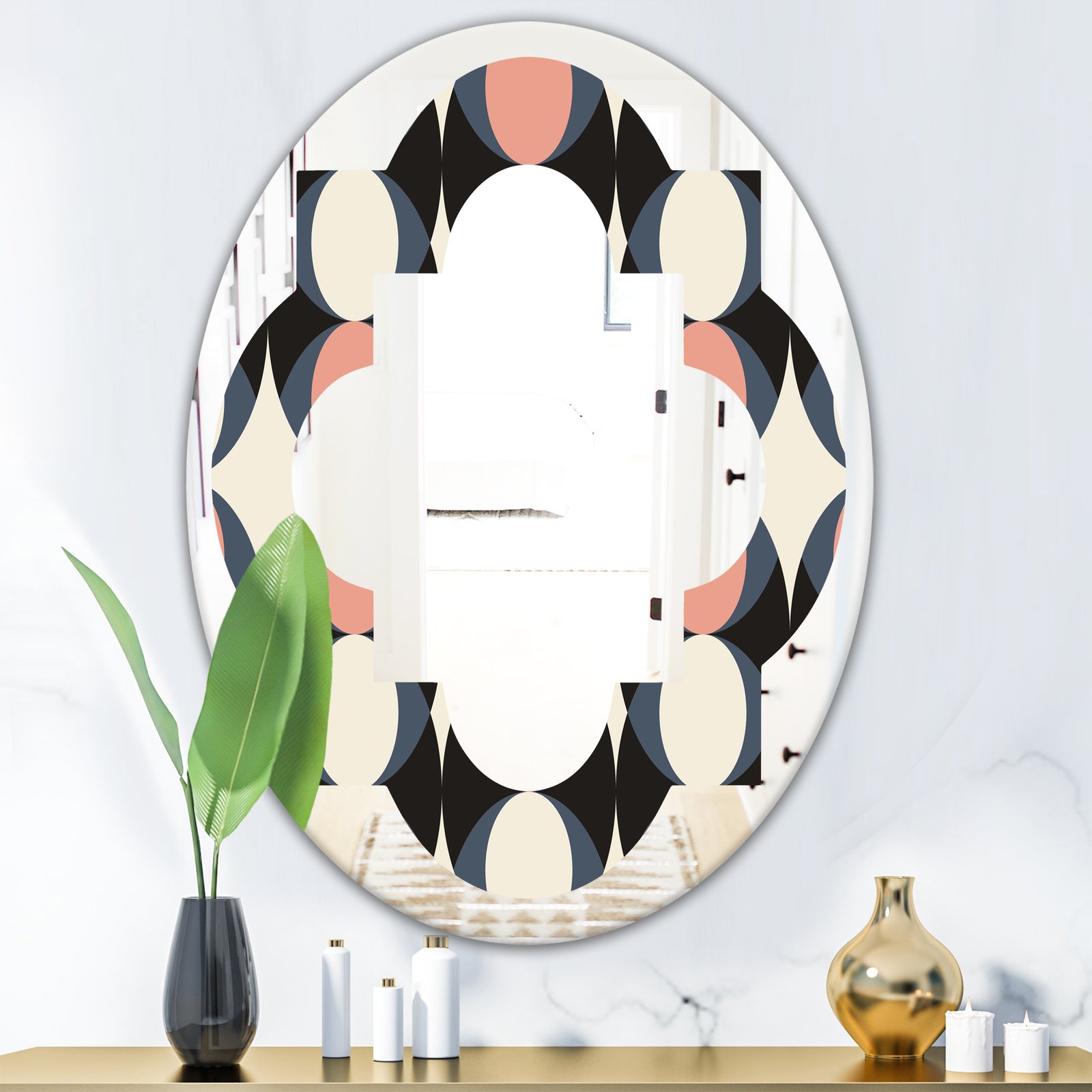 Retro Circular Pattern II - Modern Round or Oval Wall Mirror - Quatrefoil