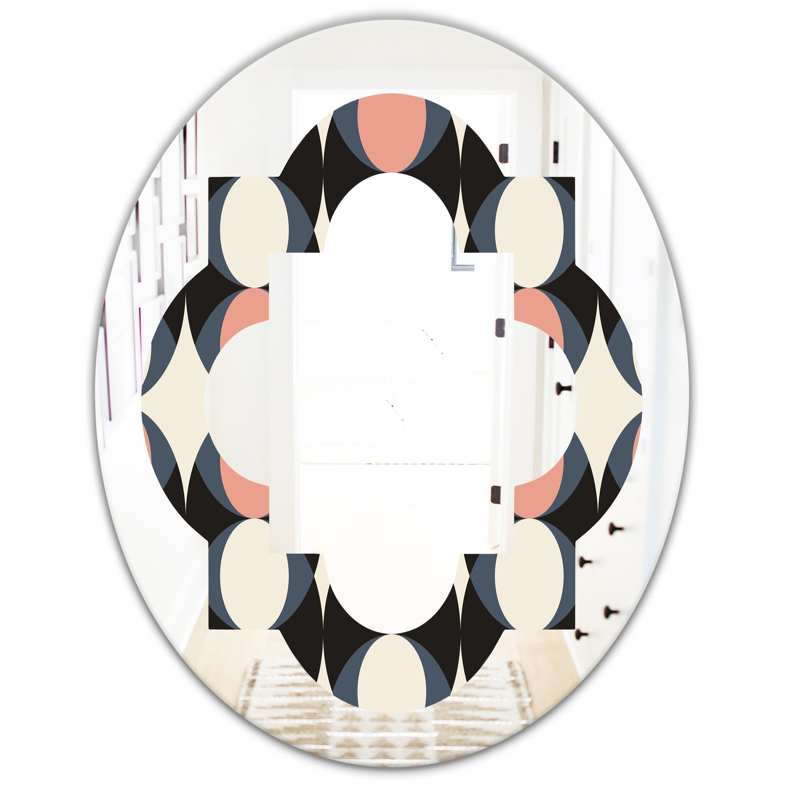 Retro Circular Pattern II - Modern Round or Oval Wall Mirror - Quatrefoil