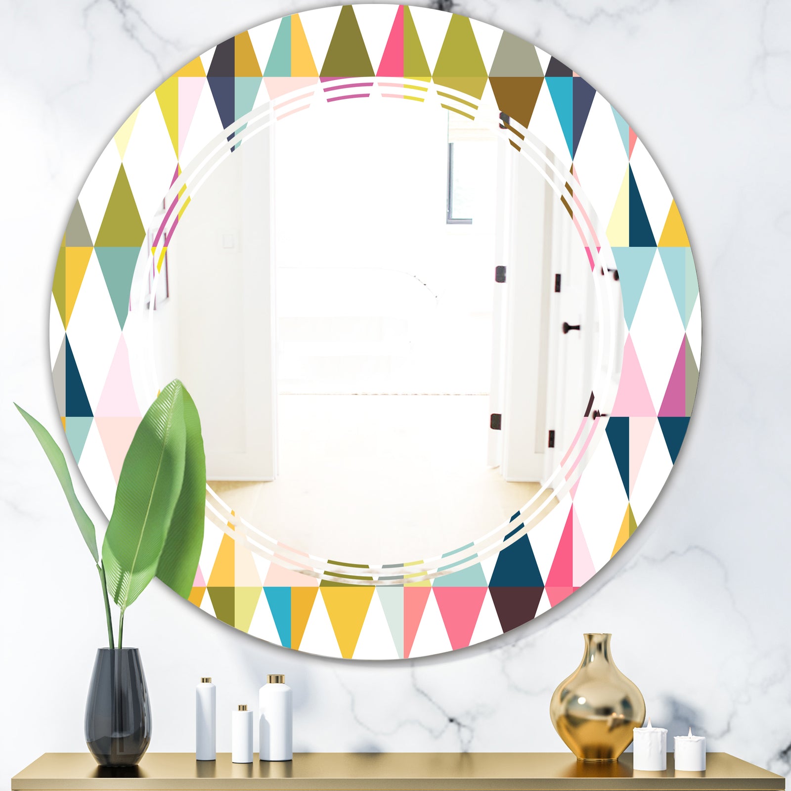 Diamond Retro VII - Modern Round or Oval Wall Mirror - Triple C