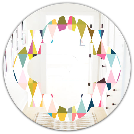 Diamond Retro VII - Modern Round or Oval Wall Mirror - Quatrefoil