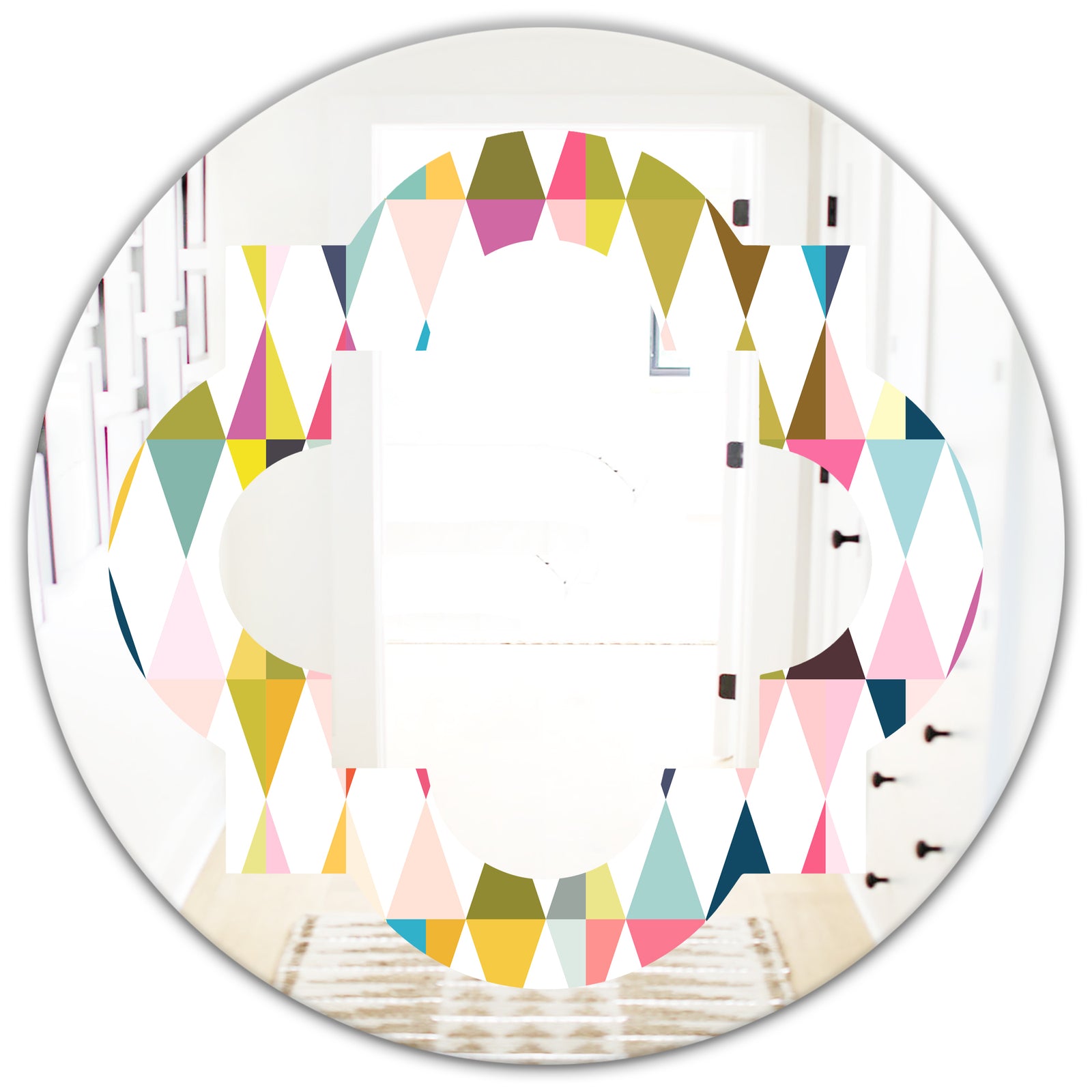 Diamond Retro VII - Modern Round or Oval Wall Mirror - Quatrefoil