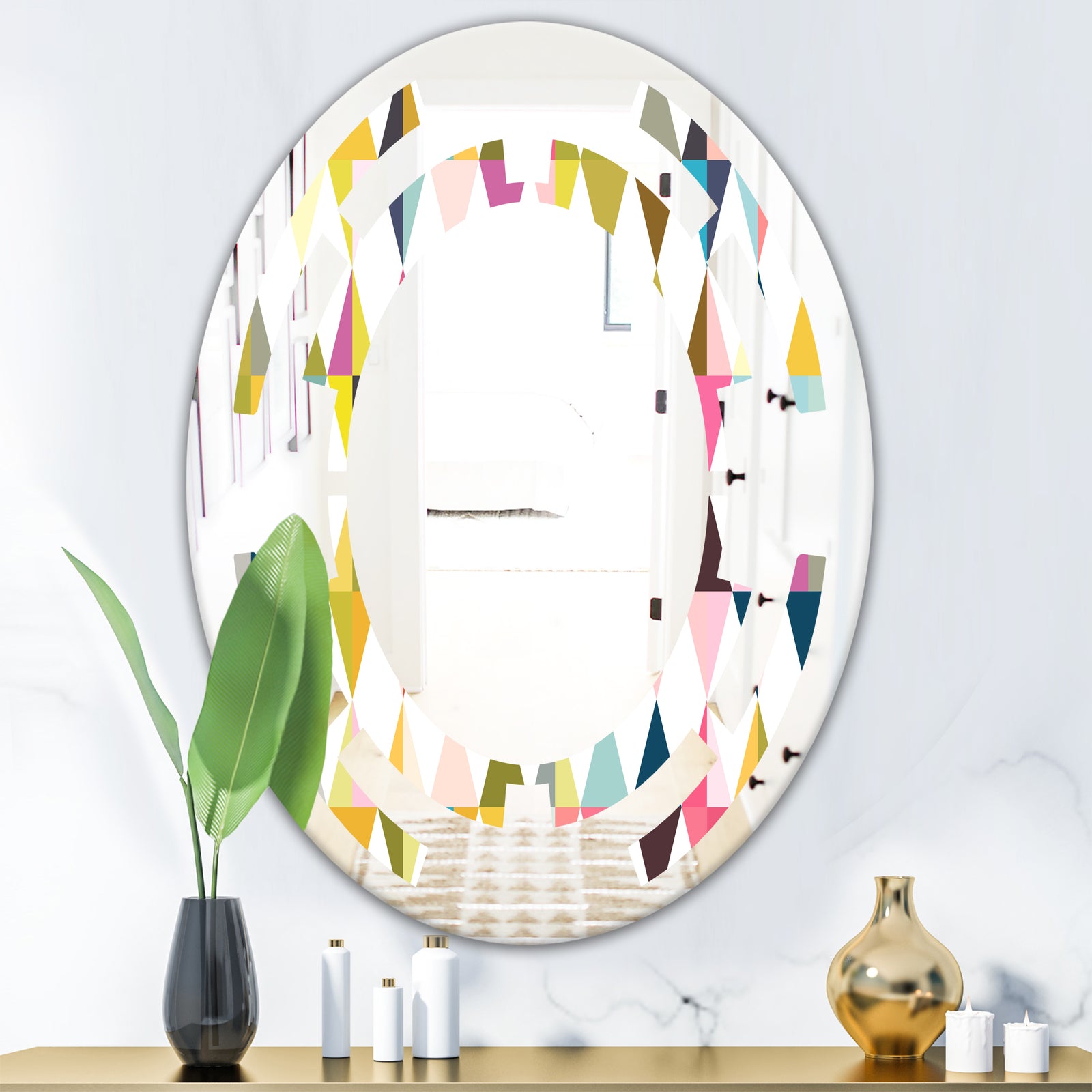Diamond Retro VII - Modern Round or Oval Wall Mirror - Space