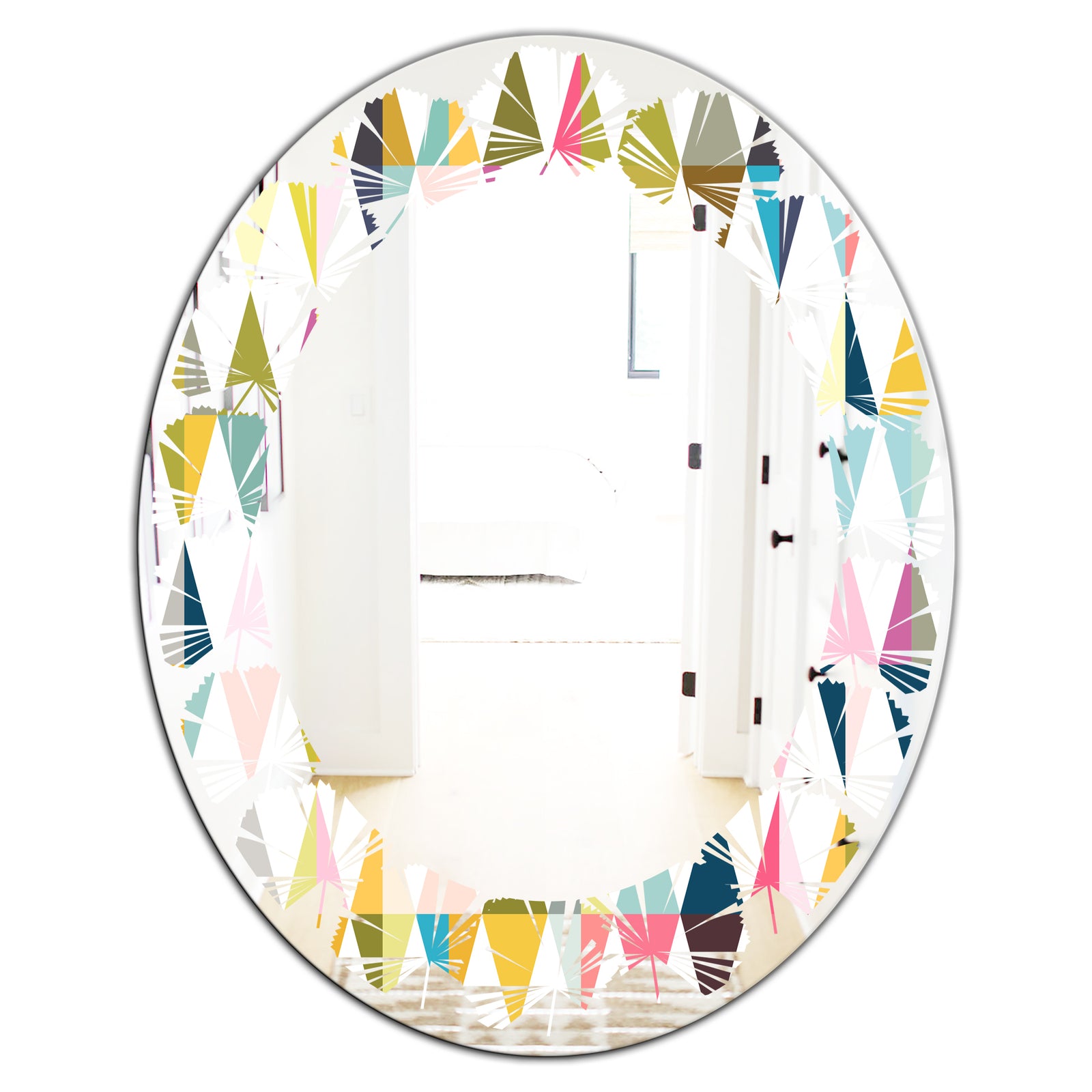 Diamond Retro VII - Modern Round or Oval Wall Mirror - Leaves