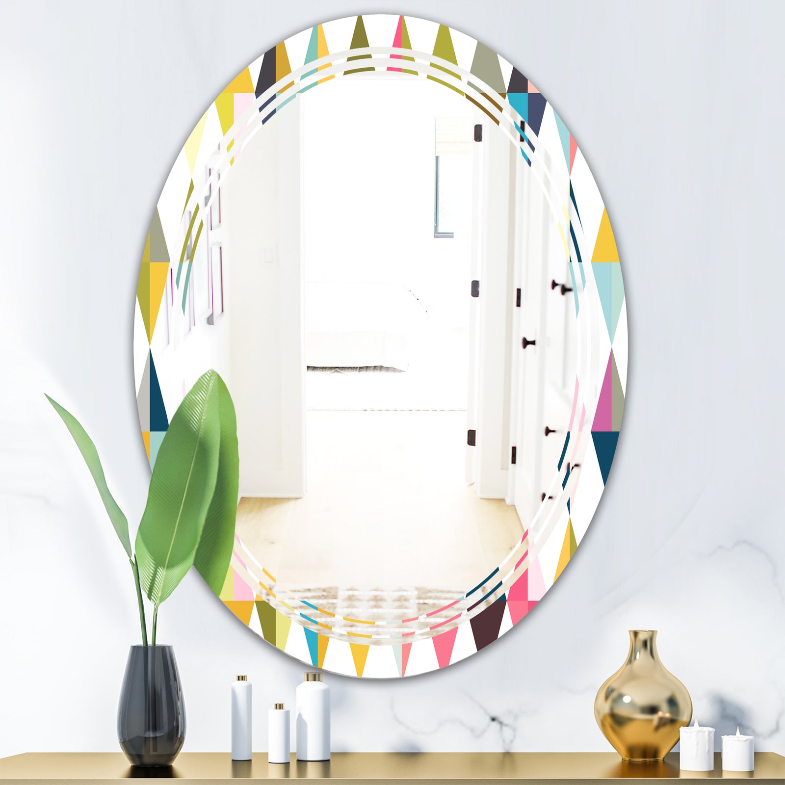 Diamond Retro VII - Modern Round or Oval Wall Mirror - Triple C
