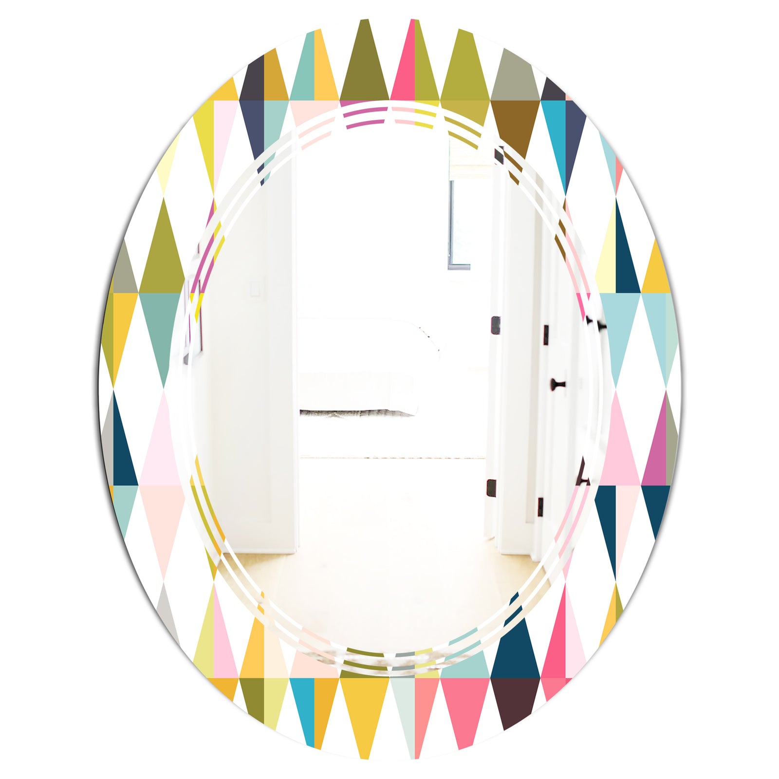 Diamond Retro VII - Modern Round or Oval Wall Mirror - Triple C