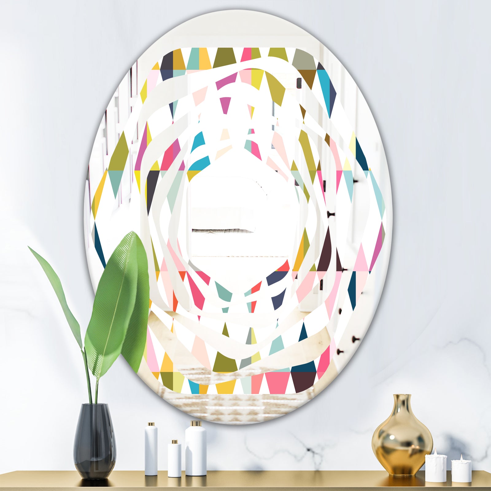 Diamond Retro VII - Modern Round or Oval Wall Mirror - Whirl