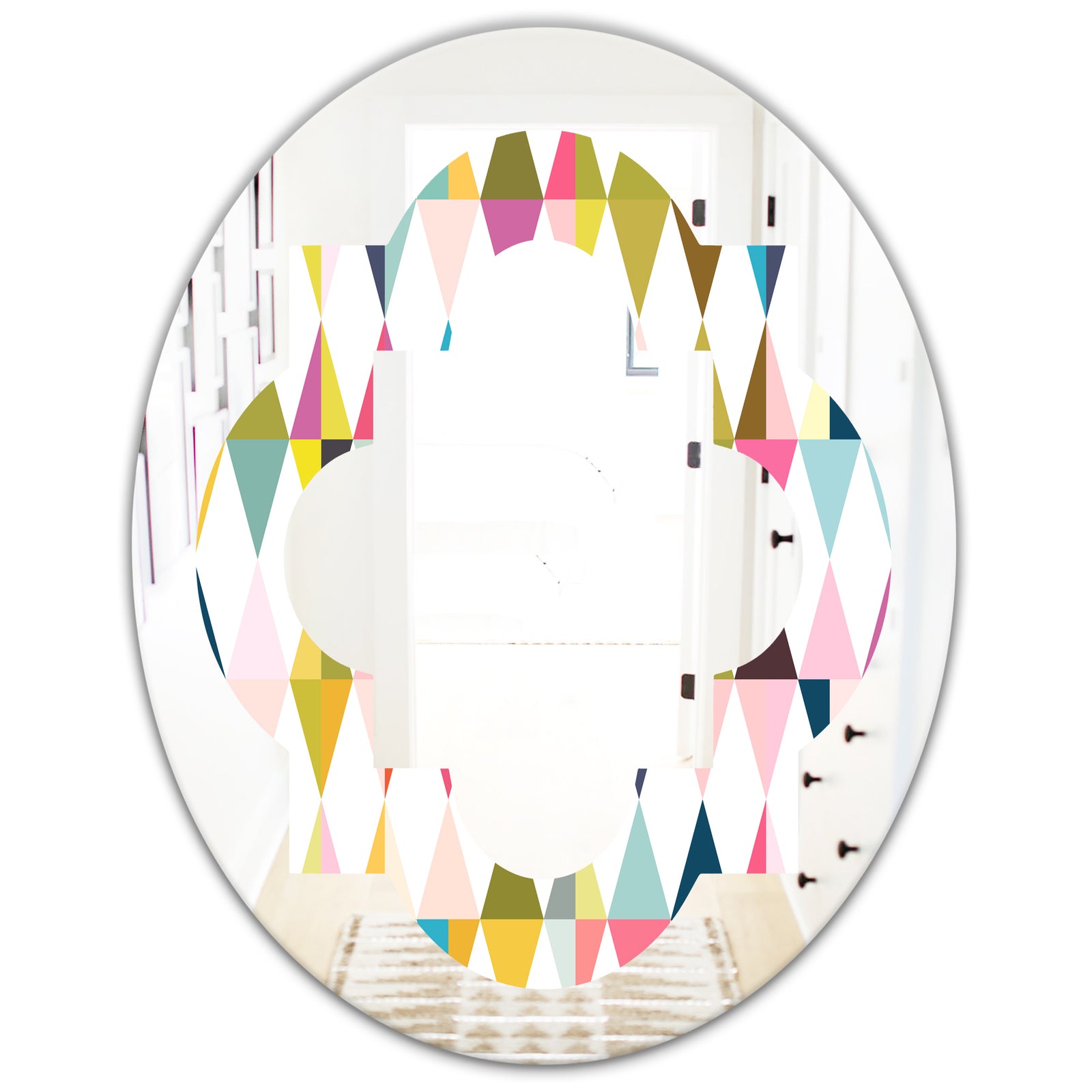 Diamond Retro VII - Modern Round or Oval Wall Mirror - Quatrefoil