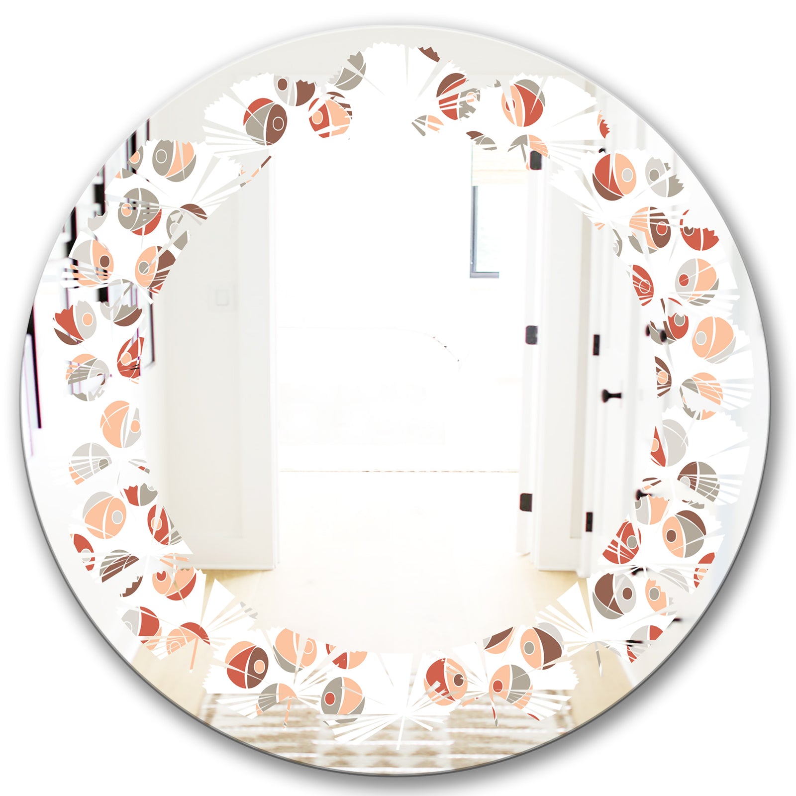 Retro Abstract Design XIX - Modern Round or Oval Wall Mirror - Leaves