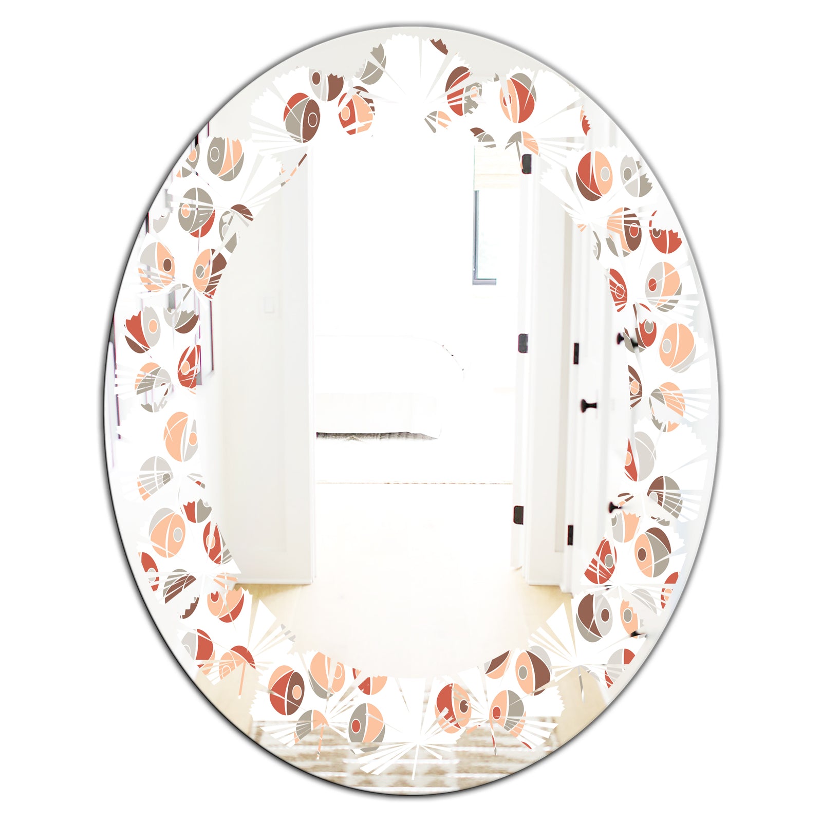 Retro Abstract Design XIX - Modern Round or Oval Wall Mirror - Leaves